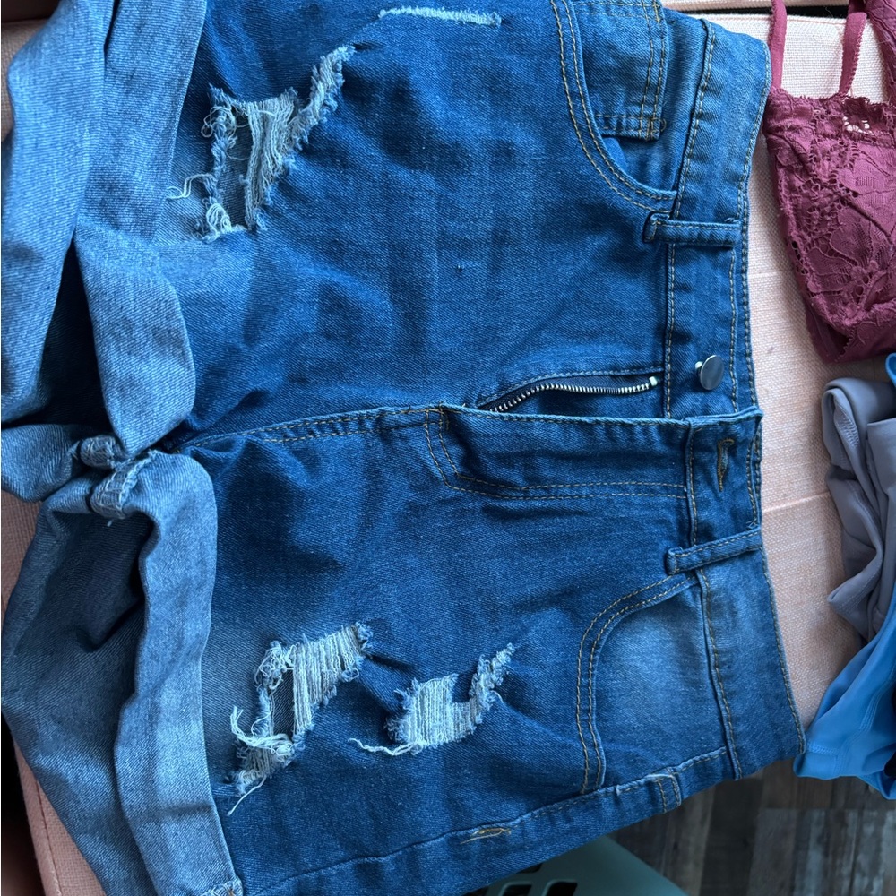 Distressed Blue Denim Shorts